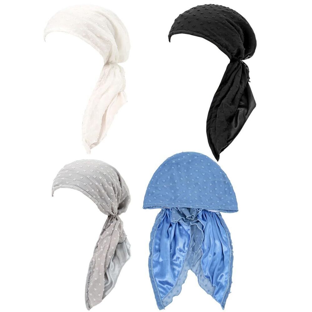 8427 Pre-Tied Satin Head Scarves , Turban Beanie Caps, Cancer Head Wrap, 4